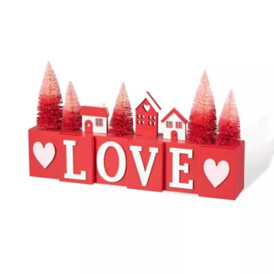 Glitzhome 14"L Valentine's Wooden House/Brush Trees LOVE Table Decor | Belk