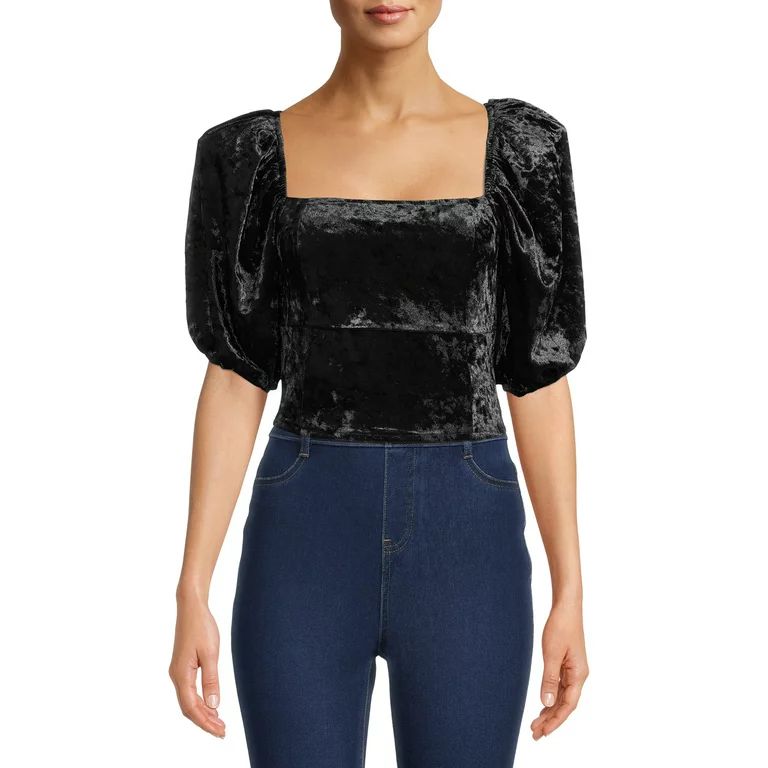 Kendall + Kylie Junior's Crushed Velvet Balloon Sleeve Top - Walmart.com | Walmart (US)