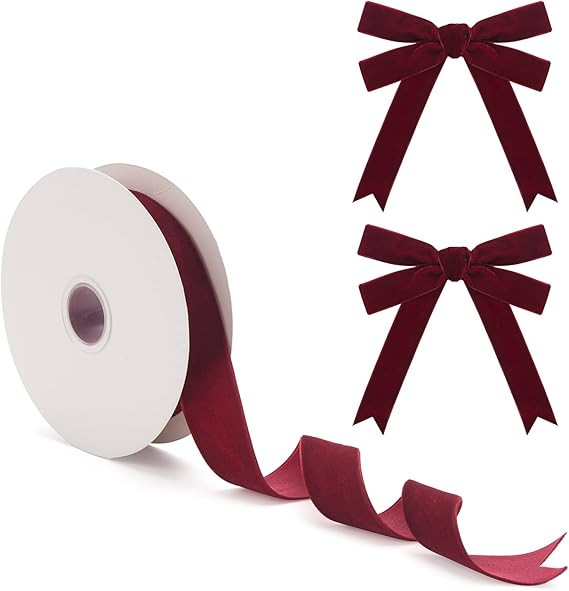 Burgundy Velvet Ribbon for Christmas Tree Gift Wrapping 1 Inch×10 Yd, Wide Vintage Wine Velvet R... | Amazon (US)