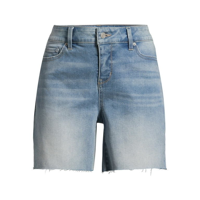 Time and Tru Women's Mid-Rise Raw Hem Denim Shorts, 6” Inseam, Sizes 4-18 | Walmart (US)