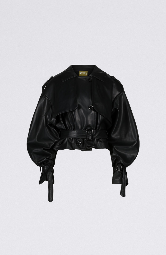 SAEMDI Cropped PU Trench Jacket | Nordstrom | Nordstrom