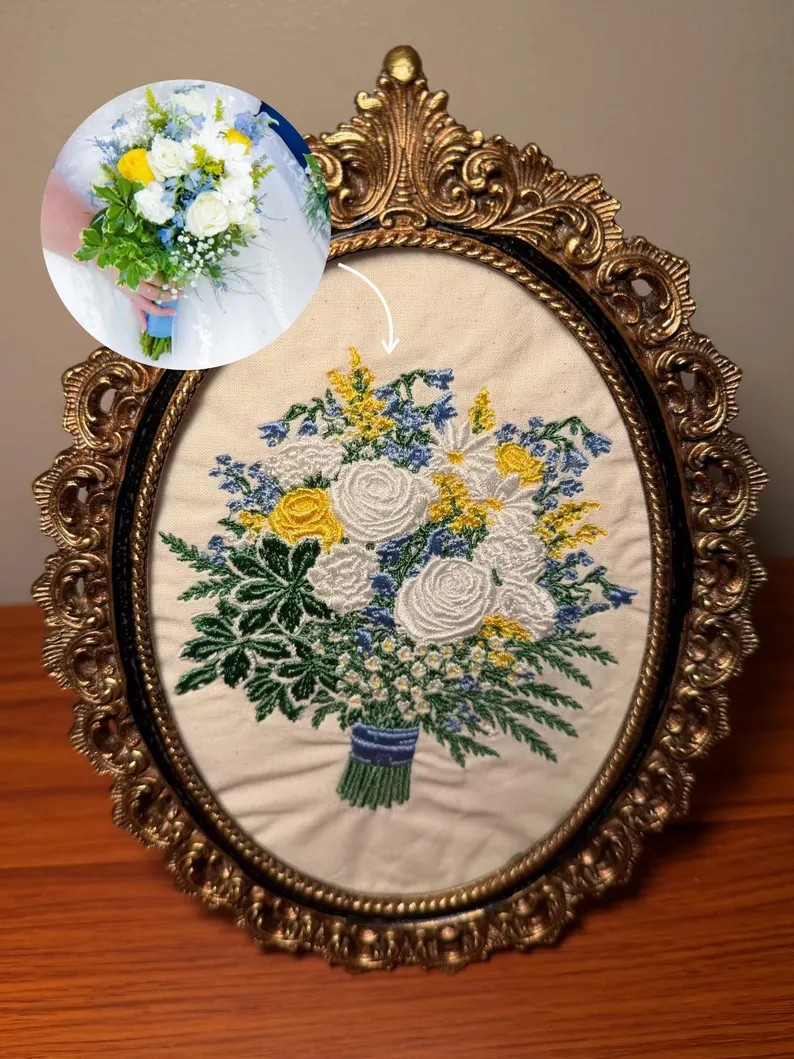 Framed Embroidered Bridal Bouqet, Wedding Keepsake, Custom Anniversary Gift, Personalized Wall Ar... | Etsy (Global)