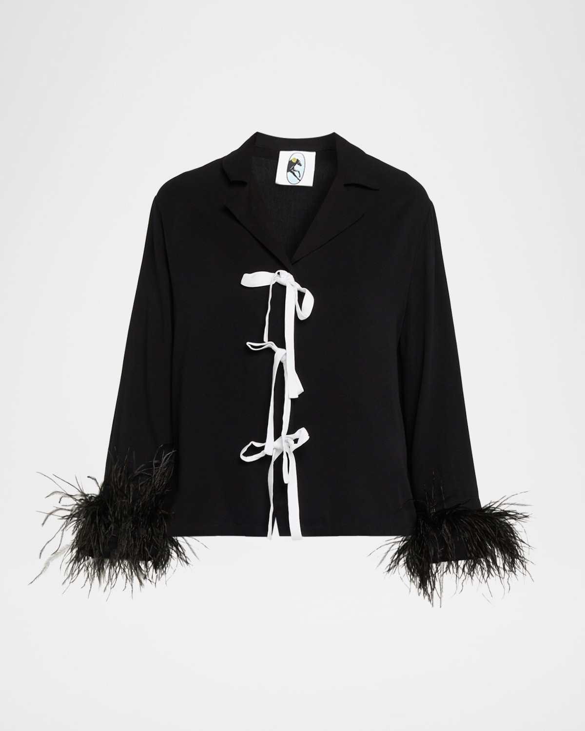 Cropped Feather-Cuff Viscose Pajama Set | Neiman Marcus