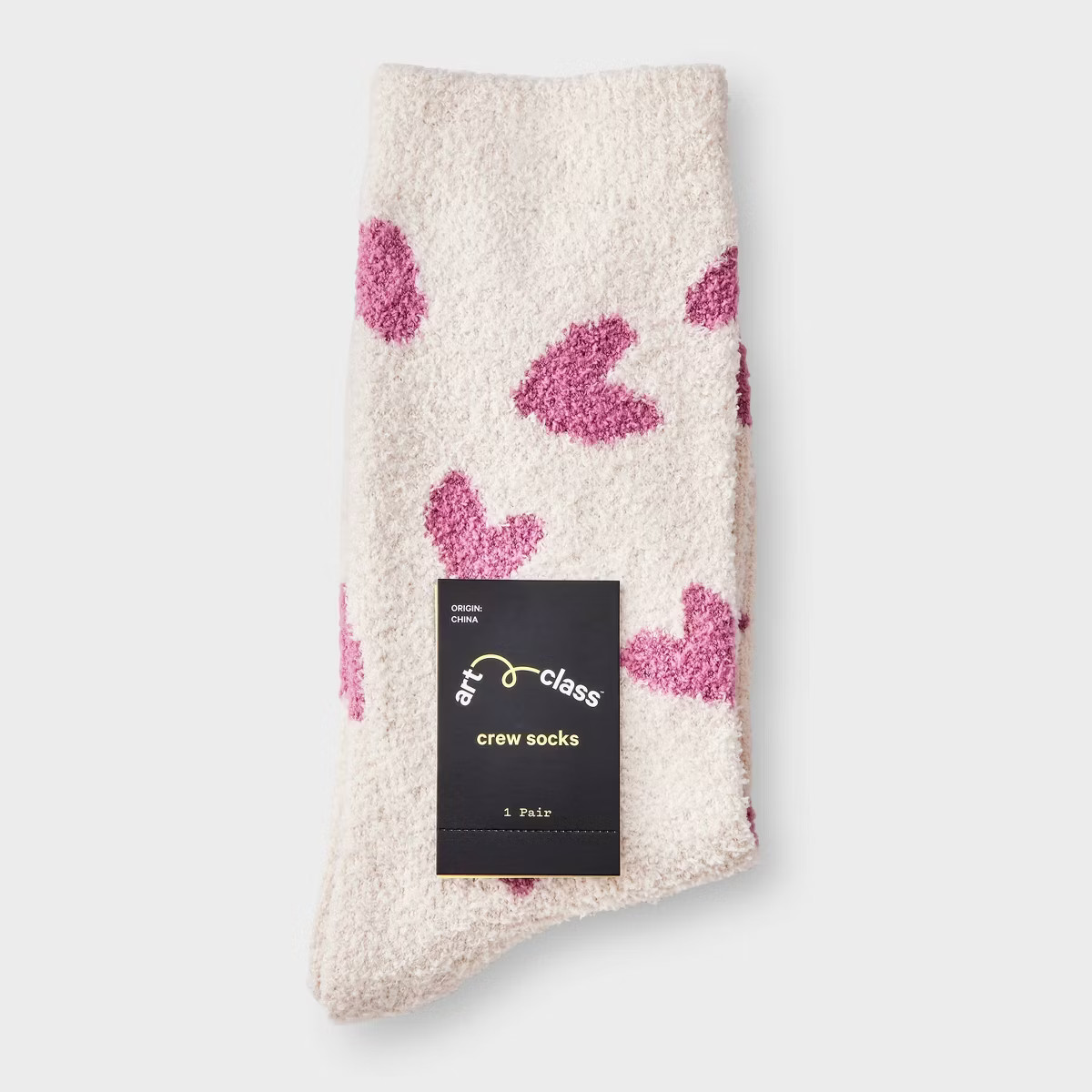 Girls' Hearts Cozy Pajama Crew Socks - art class™ Cream | Target