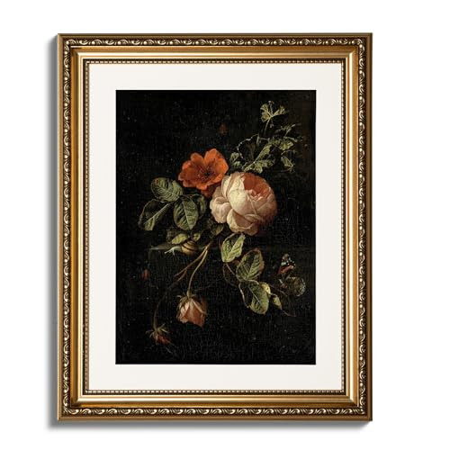 ARPEOTCY Vintage Gold Framed Wall Art, 13x16 Inch Floral Rose Retro Picture Paintings, Antique Canvas Artwork, Victorian Picture Photo Frame Wall Decor for Gallery Bathroom Bedroom | Amazon (US)
