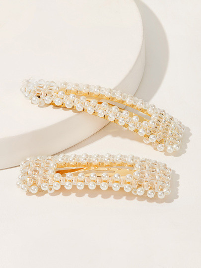 Faux Pearl Deign Hair Snap Clip 2pcs | SHEIN