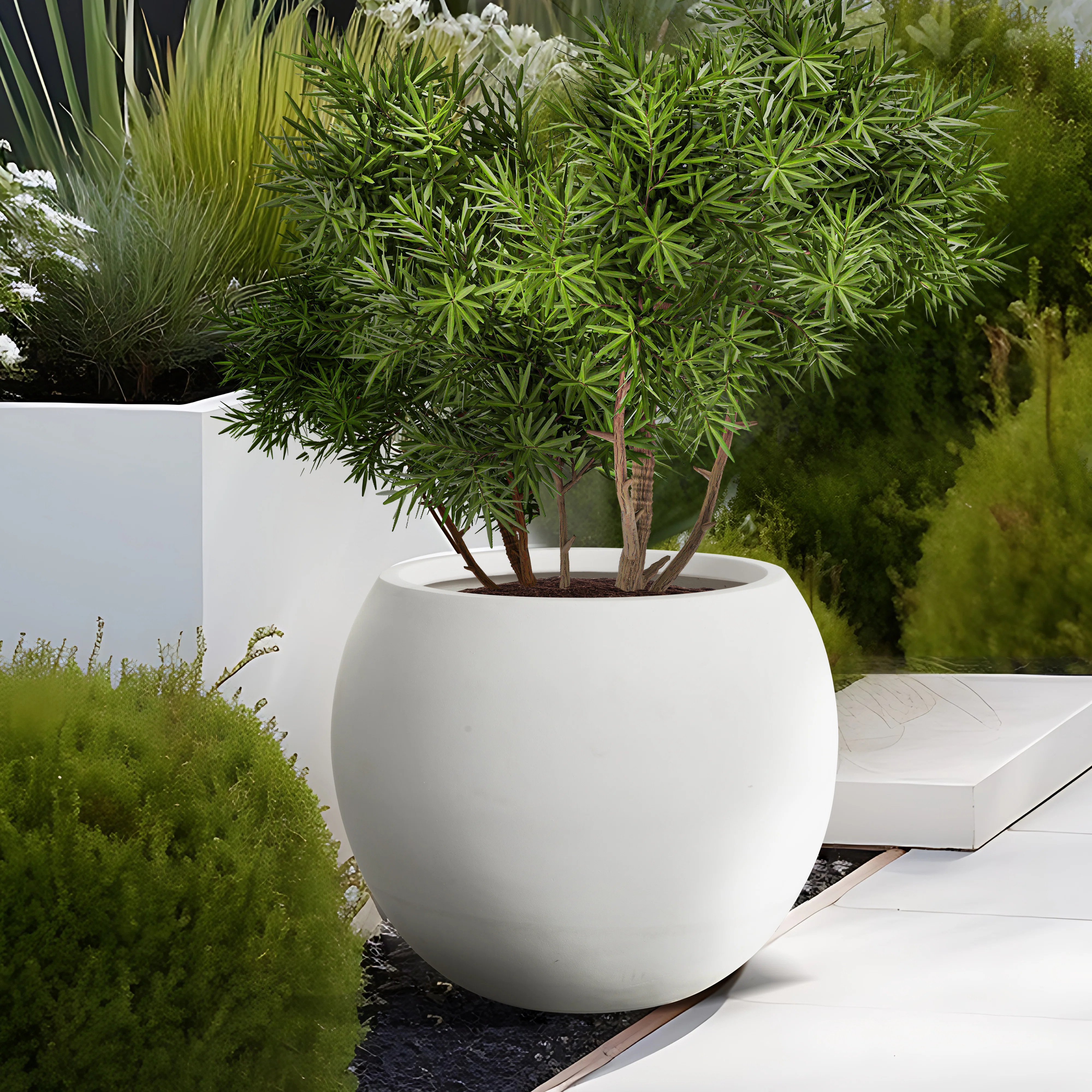 Modern Style Outdoor Planters For Porch, Round Planter With Drainage Hole, Mgo Flower Pots, Balco... | Wayfair North America