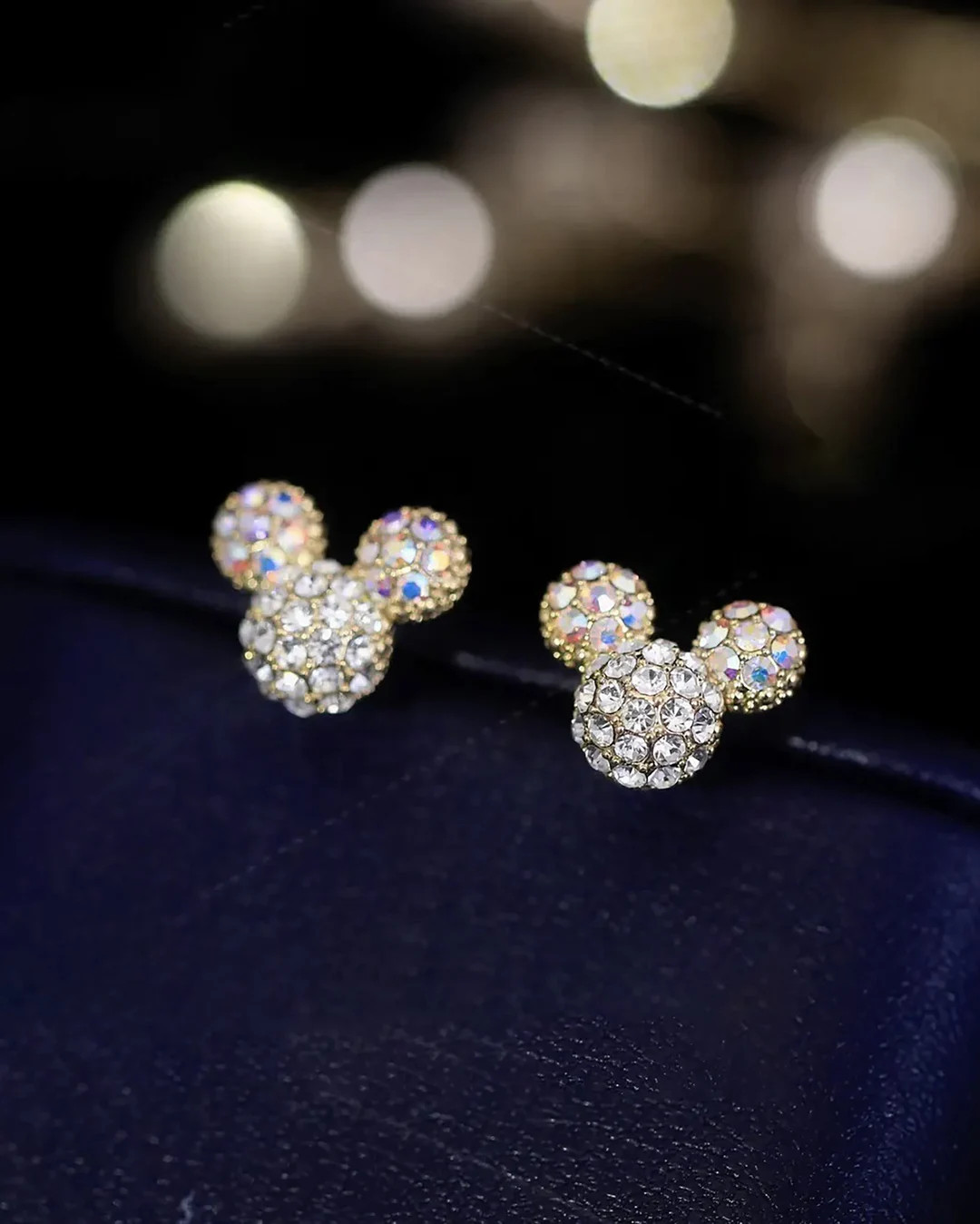 Cartoon golden Mickey head earrings full of diamonds bling-bling zircon 925 silver needle earring... | Etsy (US)