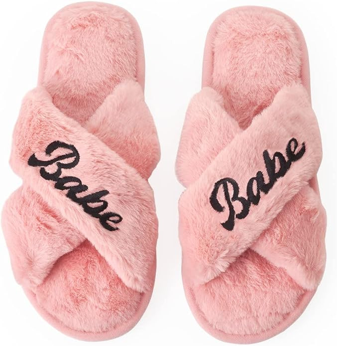 xo, Fetti Babe Slippers, Pink Fur| Bachelorette Party Decorations, Wedding Day Sandals, Bridesmai... | Amazon (US)