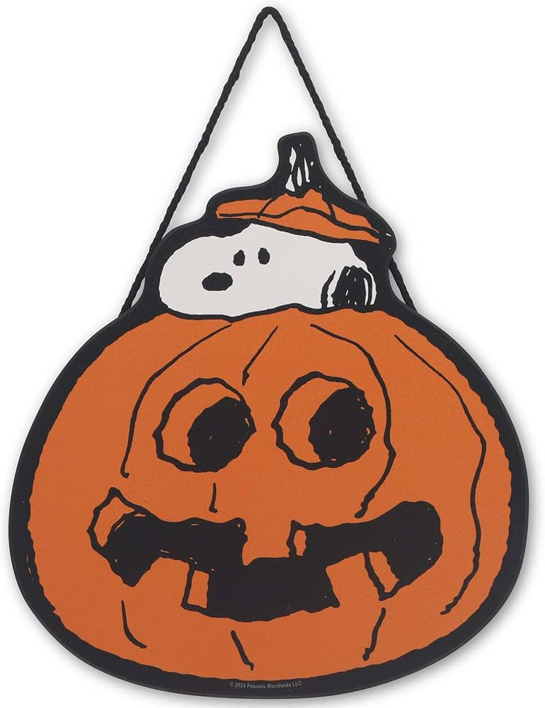 Peanuts Snoopy in Jack-O-Lantern Hanging Wood Wall Decor | Amazon (US)