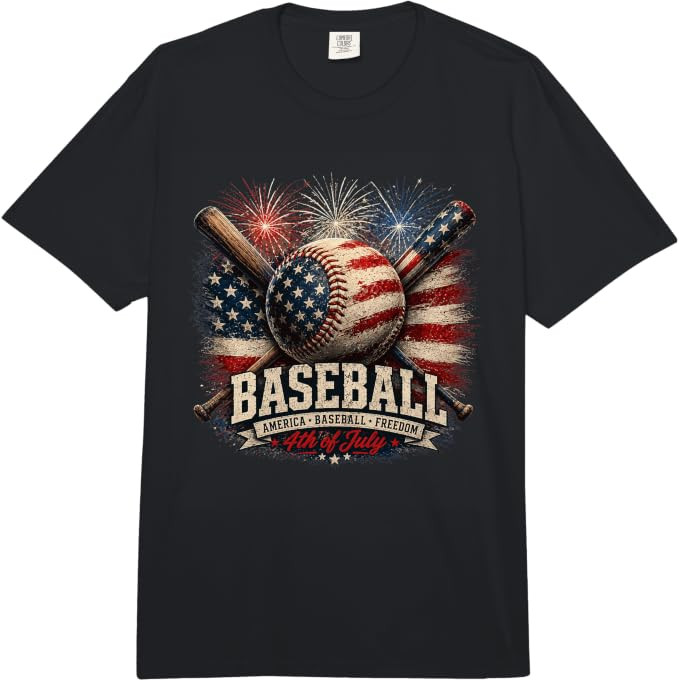 Patriotic Baseball USA Flag Graphic Design Comfort Colors Adult Heavyweight T-Shirt | Amazon (US)