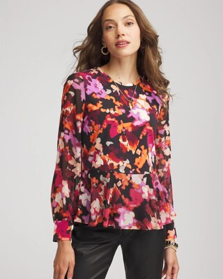 Women's Printed Chiffon Peplum Top in Black | Chico's | Chico's