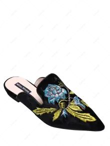 Pointed Toe Embroidered Velvet Flat Shoes | ZAFUL (Global)