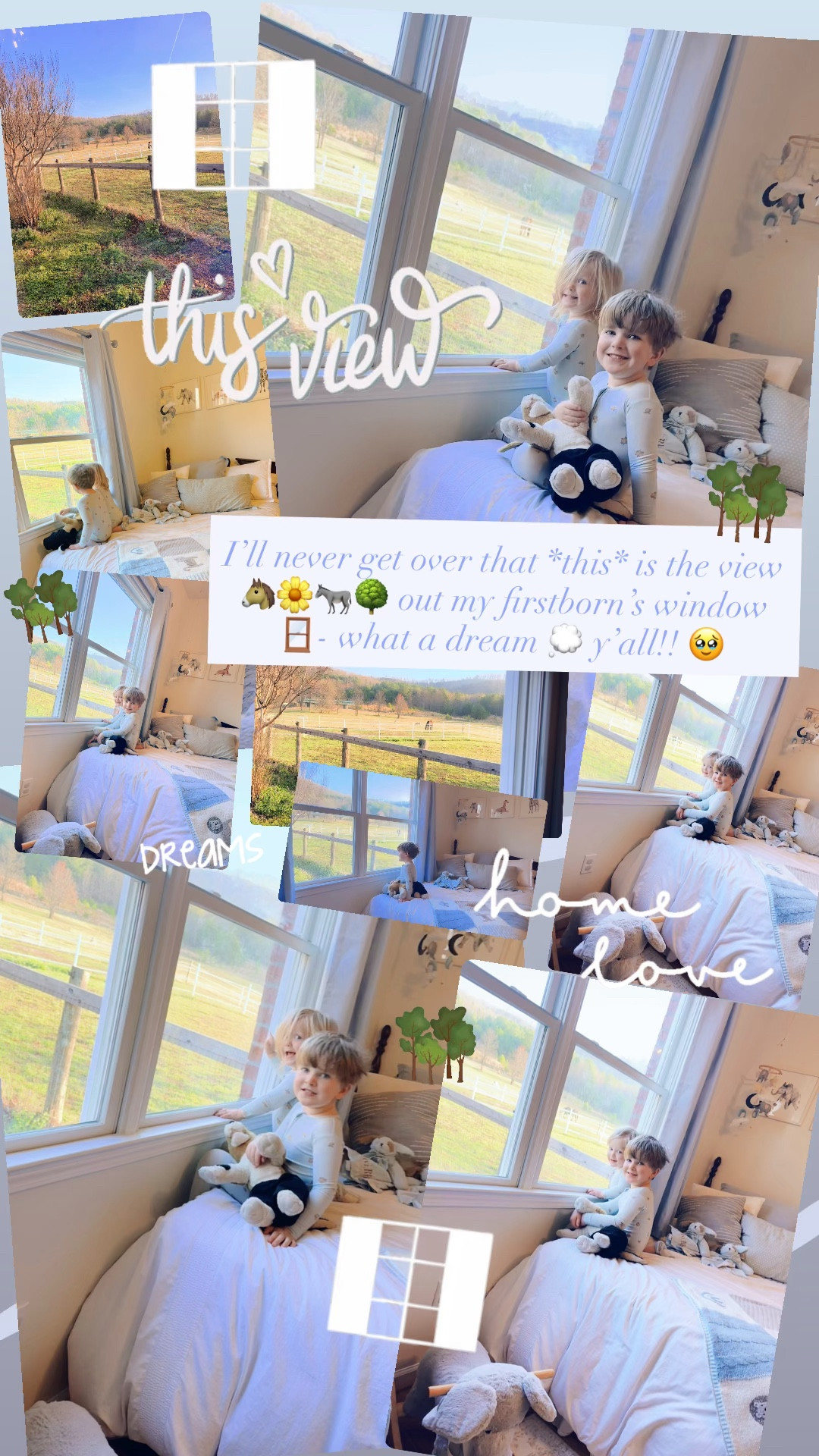 I’ll never get over that *this* is the view 🐴🌼🫏🌳 out my firstborn’s window🪟- what a dream 💭 y’all!! 🥹