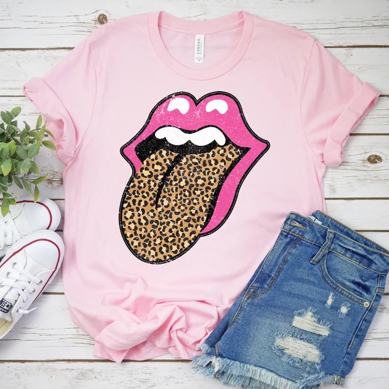 Pink Lips Leopard Print Tongue T Shirt Fashion Lover Shirt Cheetah Print - Etsy | Etsy (US)