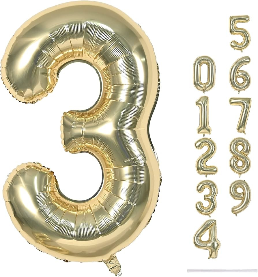 Champagne Gold Number 3 Balloons, 40 Inch Giant Light Gold Helium Foil Number 0-9 for Girls, Self... | Amazon (US)