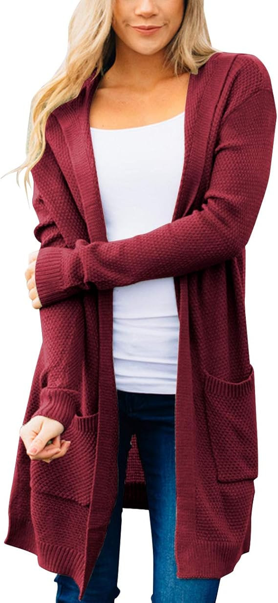 MEROKEETY Women's 2024 Long Sleeve Open Front Hoodie Knit Sweater Cardigan Outwear | Amazon (US)