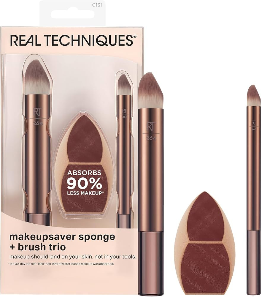 Real Techniques Makeupsaver Sponge + Brush Trio, Makeup Blending Sponge & Brushes For Liquid & Cr... | Amazon (US)