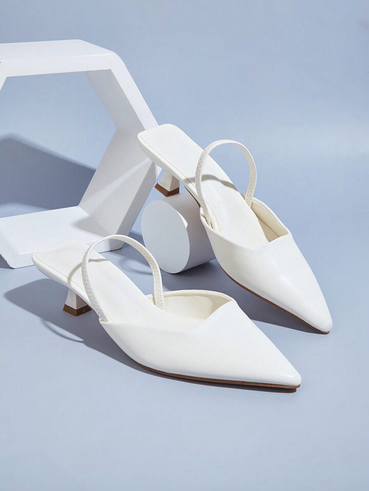Wedding Party Elegant Fashionable Casual Simple White Pointed Toe Ankle Strap High Heels | SHEIN