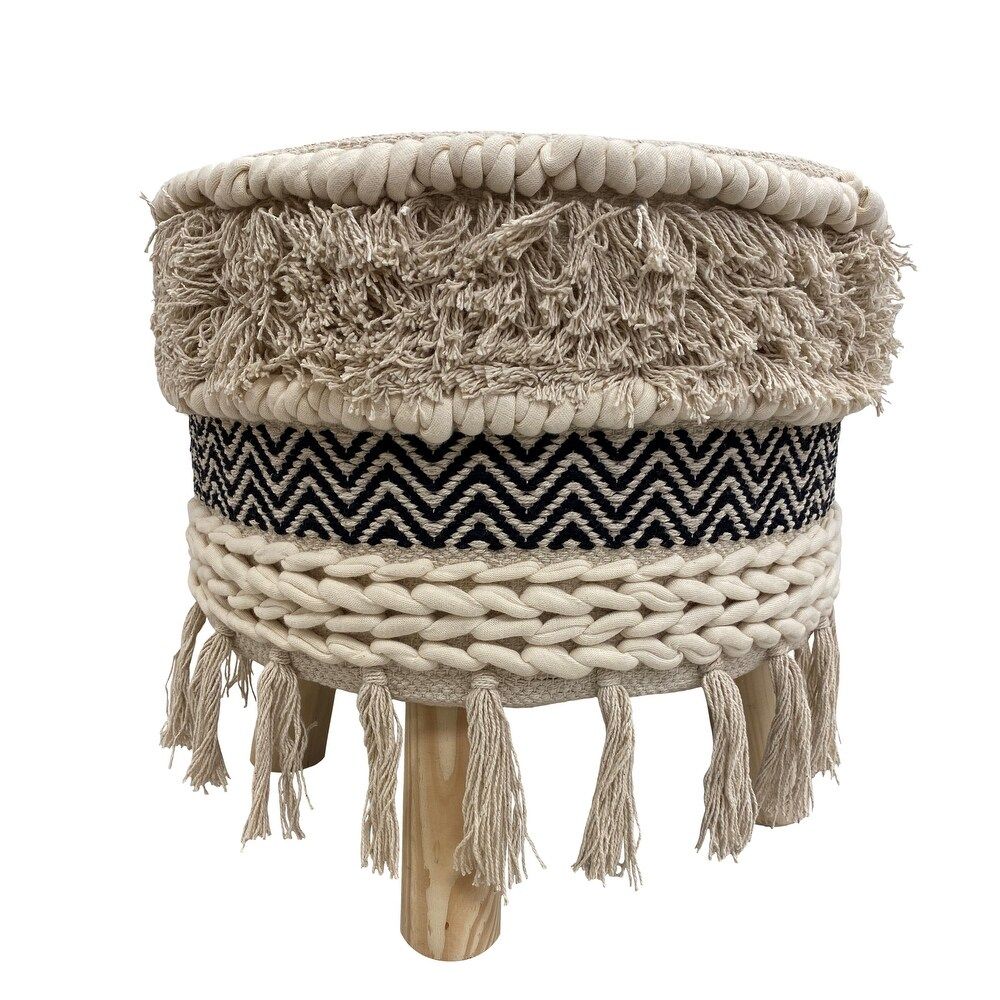 Textured and Fringed Bohemian Foot Stool (Striped - Pattern - Shabby Chic/Bohemian & Eclectic - Foot | Bed Bath & Beyond