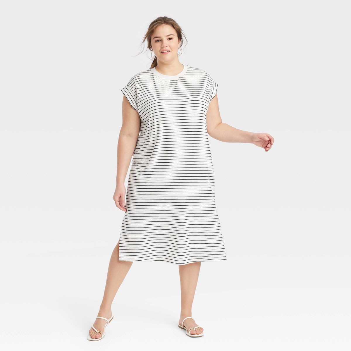 Women's Short Sleeve Midi Shirtdress - A New Day™ Cream/Black Striped 2X | Target