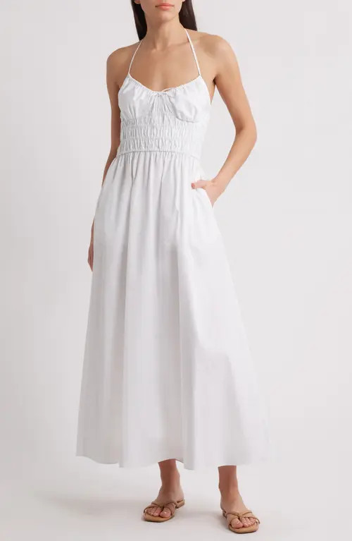 Solid & Striped The Lolita Smocked Cotton Cover-Up Halter Dress in Optic White at Nordstrom, Size Small | Nordstrom