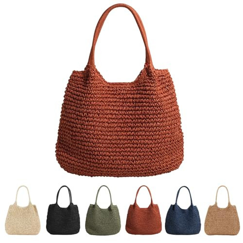 CXINLky Women's Summer Straw Bag, Summer Straw Shopper Straw Bag, Large Capacity Beach Bag, Boho Braided Bag, Basket Bag, Tote Bag, Straw Beach Bag, orange, 47cm(L) x 2cm(B)x 37cm(H) | Amazon (UK)