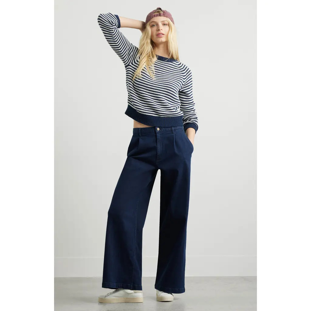 Caslon® Stripe Pima Cotton Sweater in Navy- Ivory Emily Stripe at Nordstrom Rack, Size Xx-Large | Nordstrom Rack