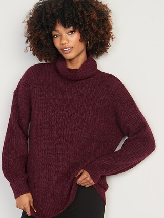 Shaker-Stitch Tunic-Length Turtleneck Sweater for Women | Old Navy (US)
