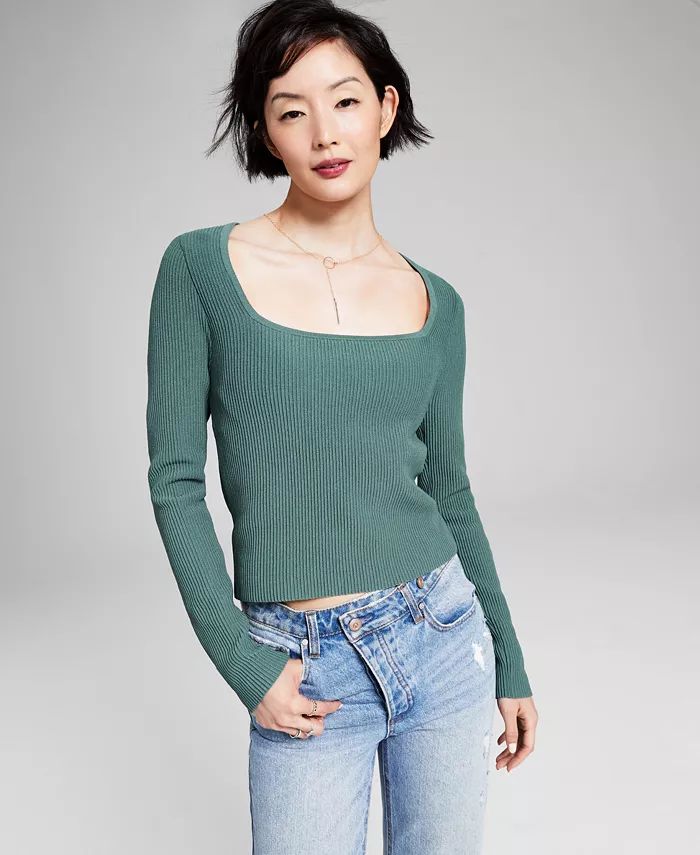 And Now This Women's Ottoman Square-Neck Long-Sleeve Top - Macy's | Macy's