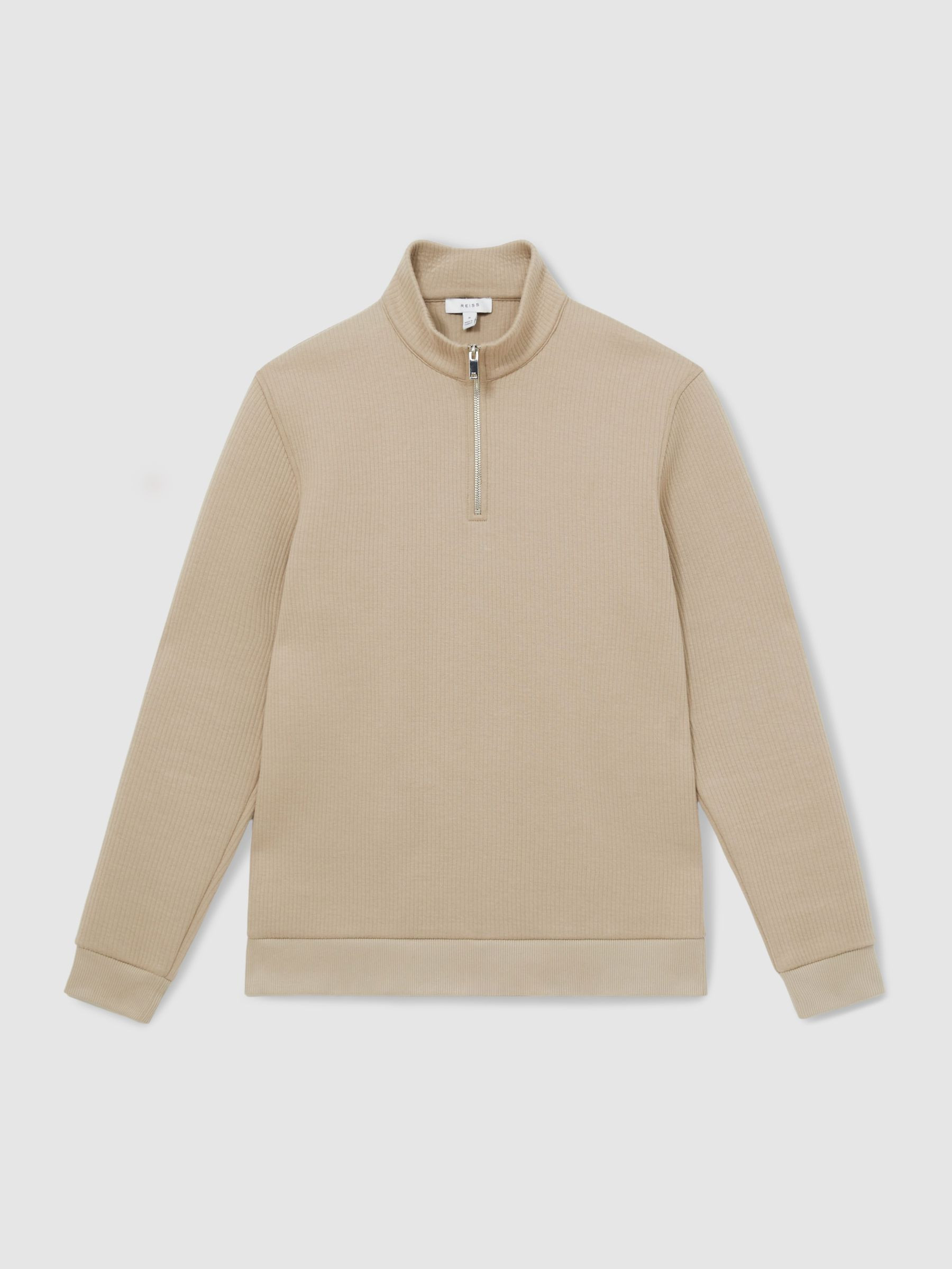 Half-Zip Funnel-Neck Jumper in Taupe | Reiss UK