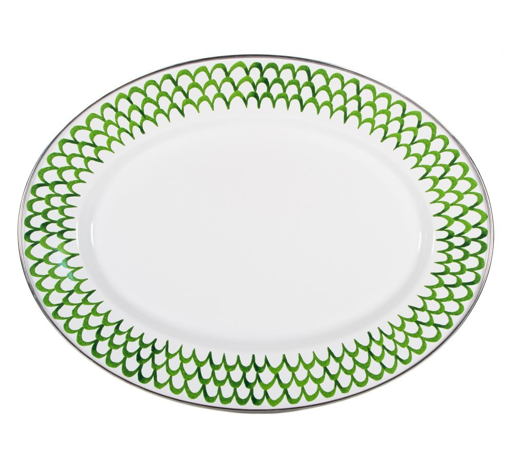 Golden Rabbit Green Scallop Enamel Oval Serving Platter | Pottery Barn (US)