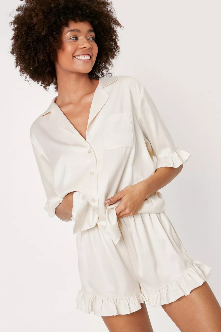 Recycled Satin Ruffle Short Pajama Set | Nasty Gal (US)