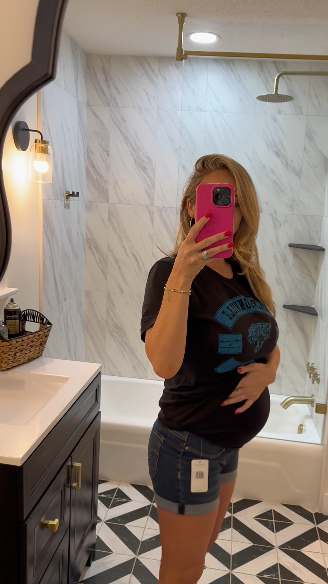 Maternity jeans shorts wearing size small. These are the 3” inseam. Denim shorts. Style the bump. Baby bump. Maternity clothes  

#LTKStyleTip #LTKBump #LTKSpringSale