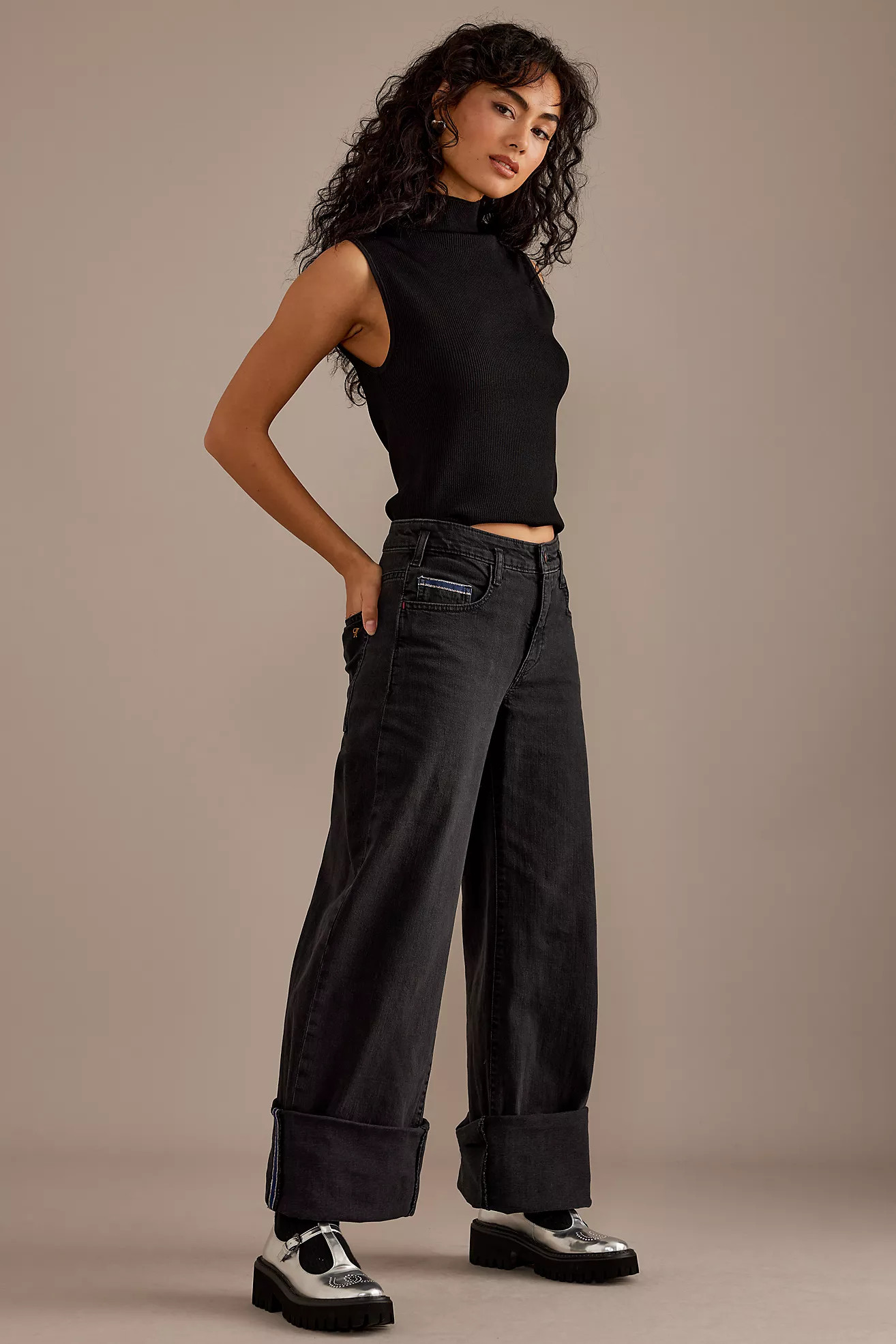 Pilcro The Sport Cuff Mid-Rise Crop Wide-Leg Jeans | Anthropologie (US)