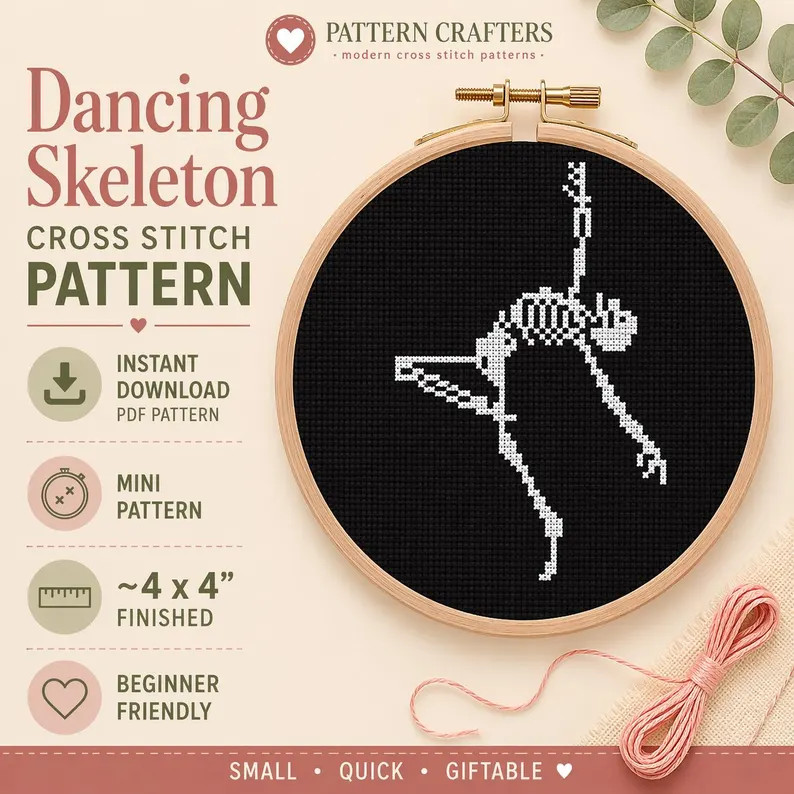 Dancing Skeleton Cross Stitch Pattern PDF - Instant Download | Etsy (Global)