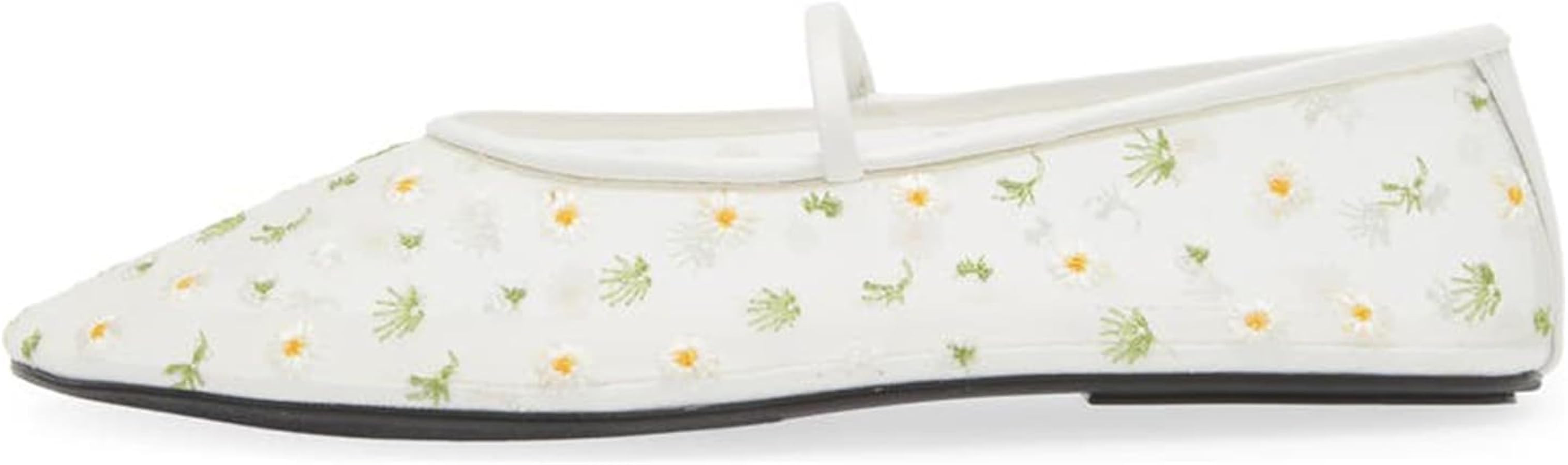 DOEYG Floral Embroidered Mesh Ballet Flats for Women Tulle Comfortable Ballerina Shoes Casual Squ... | Amazon (US)