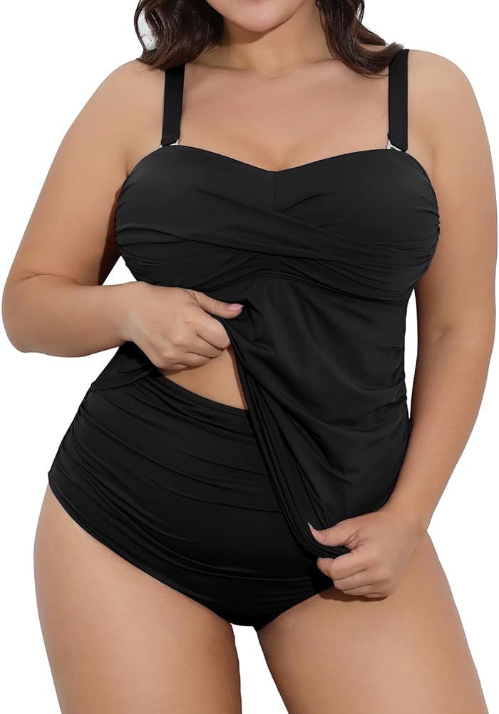 Aqua Eve Women Two Piece Plus Size Tankini Strapless Bathing Suits Bandeau Swimsuits with High Wa... | Amazon (US)