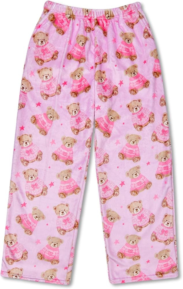 iscream Big Girls Silky Soft Fun Print Plush Fleece Pants - Kawaii Besties Collection | Amazon (US)