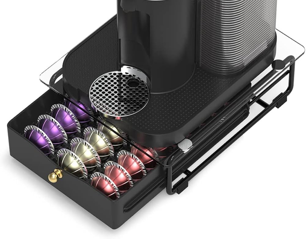 EVERIE Tempered Glass Drawer Organizer Holder Compatible with Nespresso Vertuoline Capsules, Compatible with 21 Big or 30 Small ods, Small, NP03S-BL | Amazon (US)