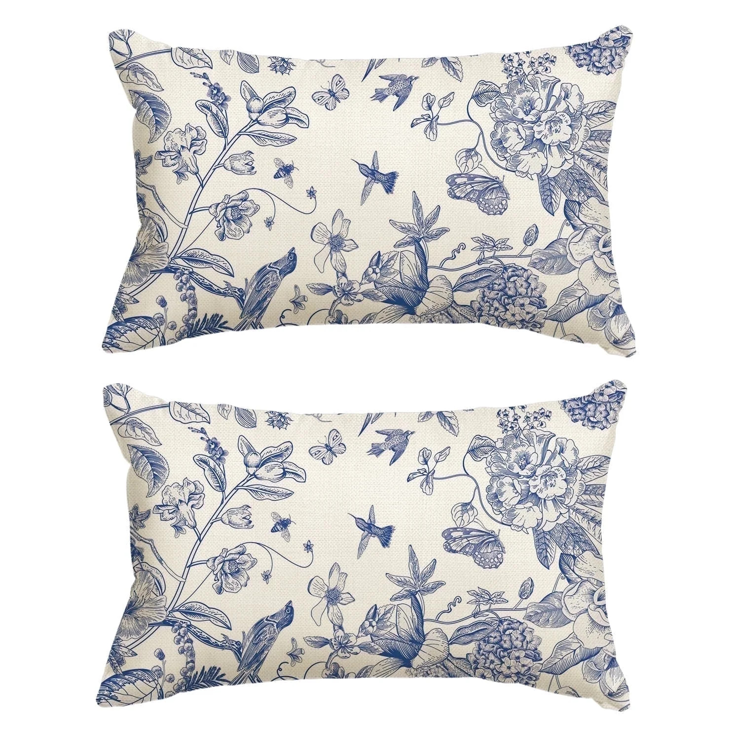 Sm:)e Chinoiserie Grandmillennial Flowers Birds Blue and White Throw Pillow Cover, 12 x 20 2PC In... | Walmart (US)
