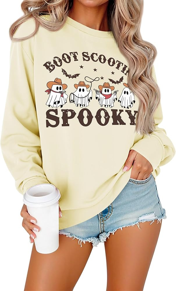 OUNAR Halloween Sweatshirts For Women Spooky Season Sweatshirt Oversized Halloween Ghost Shirt Fa... | Amazon (US)