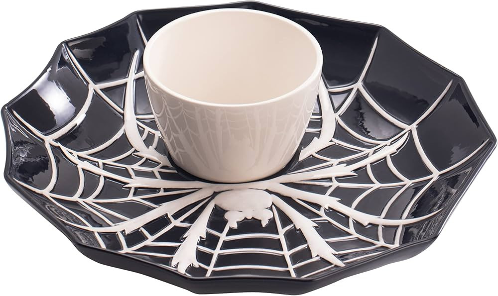 Bico Halloween Spider Web 14.8 inch Black Ceramic Chip and Dip Set, Plate With Sauce Bowl, for sn... | Amazon (US)