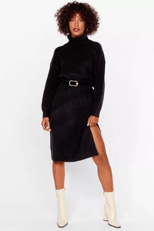 Chunky Ribbed Knit Turtleneck Midi Dress | Nasty Gal (US)