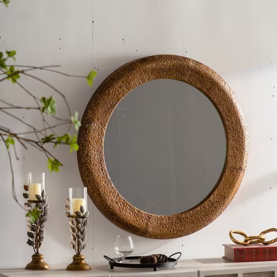 31.3" Hammered Textured Round Wall Mirror, Decorative Accent Mirror Rustic Mirror for Living Room Bedroom, Gold - ModernLuxe | Target