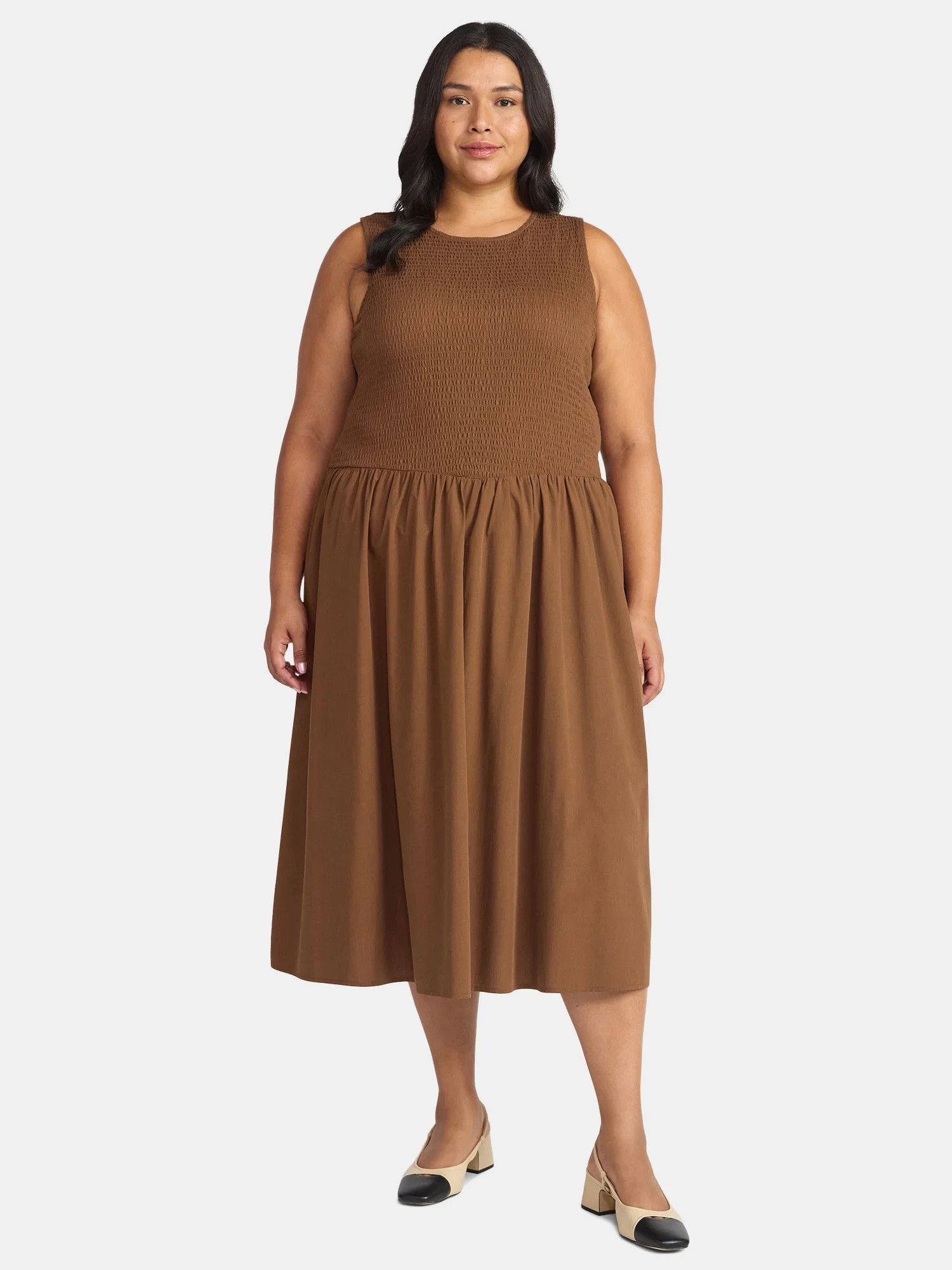 Time and Tru Women's Plus Sleeveless Smocked Midi Dress, Size XS-4X | Walmart (US)