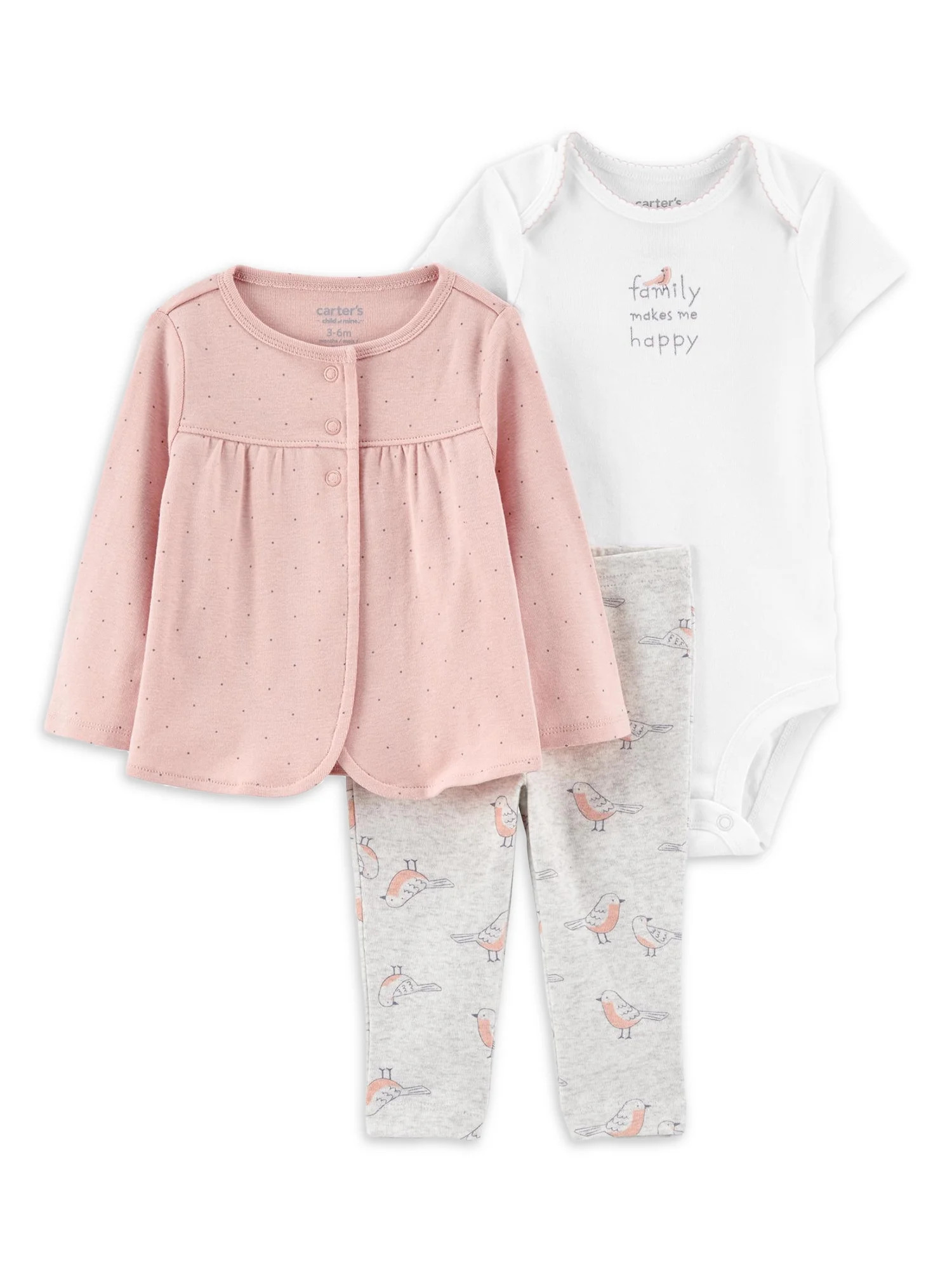 Carter's Child of Mine Baby Girl Cardigan Outfit Set, 3-Piece, Sizes Preemie-6/9M | Walmart (US)