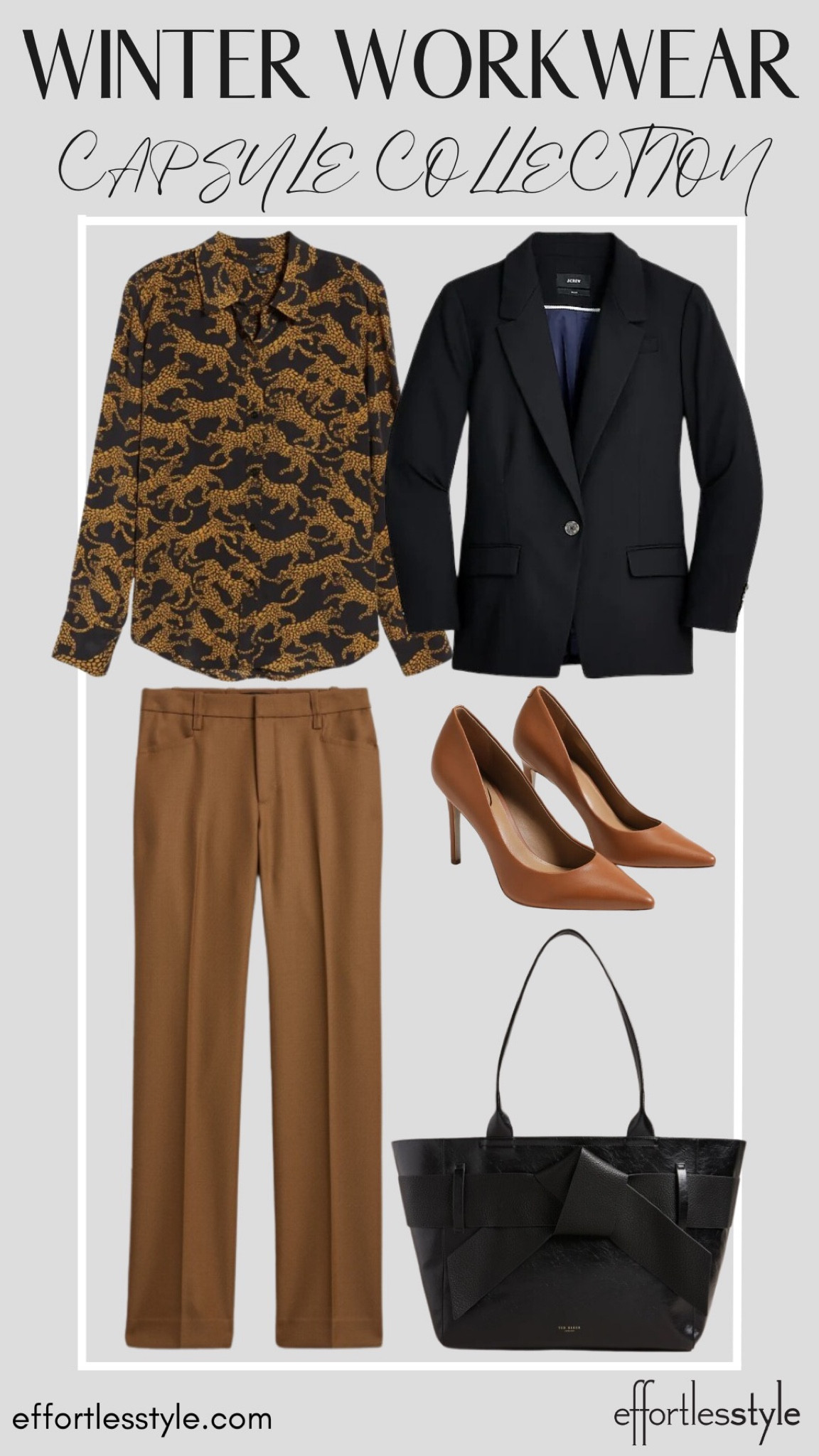 Printed Blouse + Black Blazer + Camel Pants
🤎🖤🤎🖤

#LTKSeasonal #LTKstyletip #LTKworkwear