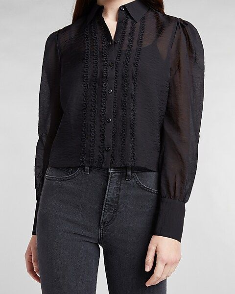 Cropped Organza Pleated Front Shirt | Express