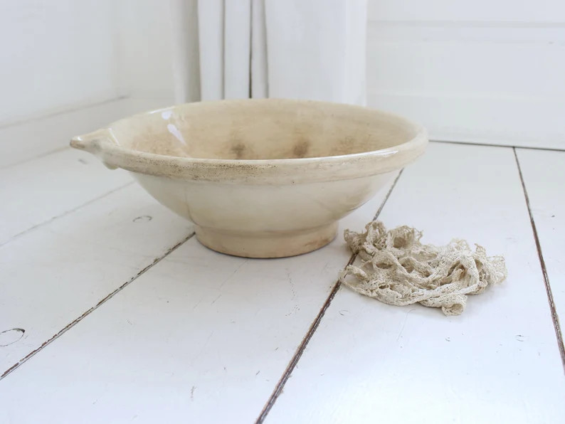 Antique Ironstone Heavy Tea Stained Cream Bowl, Gresale, Dough Mixing Bowl. Farmhouse Kitchen Dec... | Etsy (US)